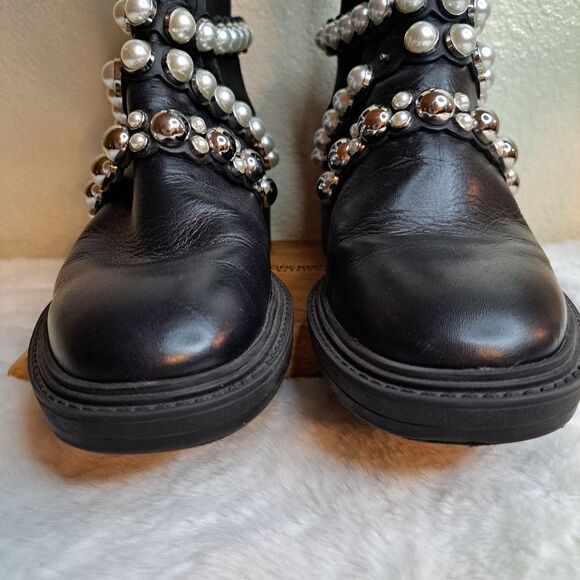 Zara Savida Ankle Boots with Pearl Straps Black Size 6 (36UK) w/1 flaw - Picture 12 of 13